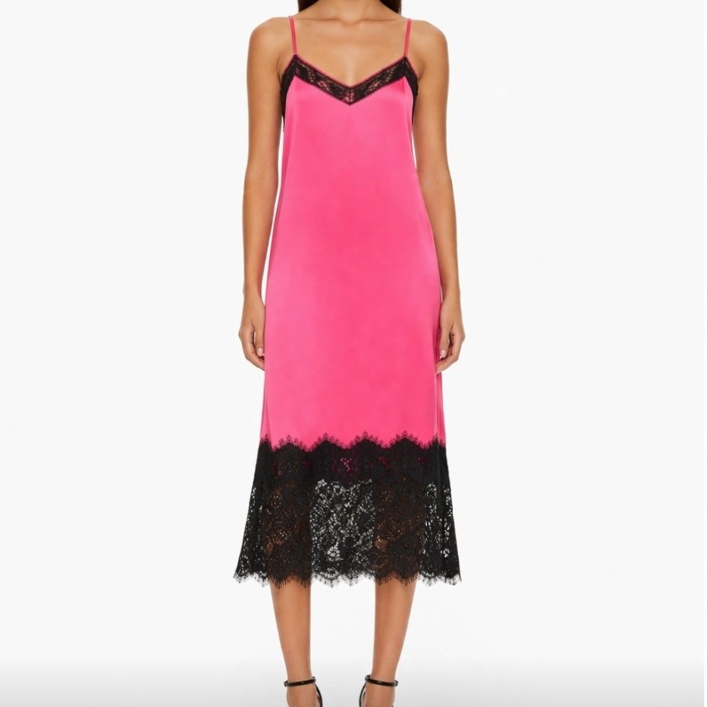 Pinko hot Pink Silk Blend Lace Trim Slip Dress NEW Size Small Cocktail Resort